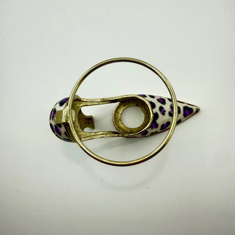 Y2K Gold Stiletto High Heel Candle Holder – Purple Leopard Print Glam Decor